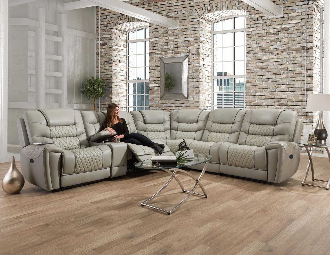 98815 3-Piece Reclining Sectional - Gray and Cream Color $2059.99