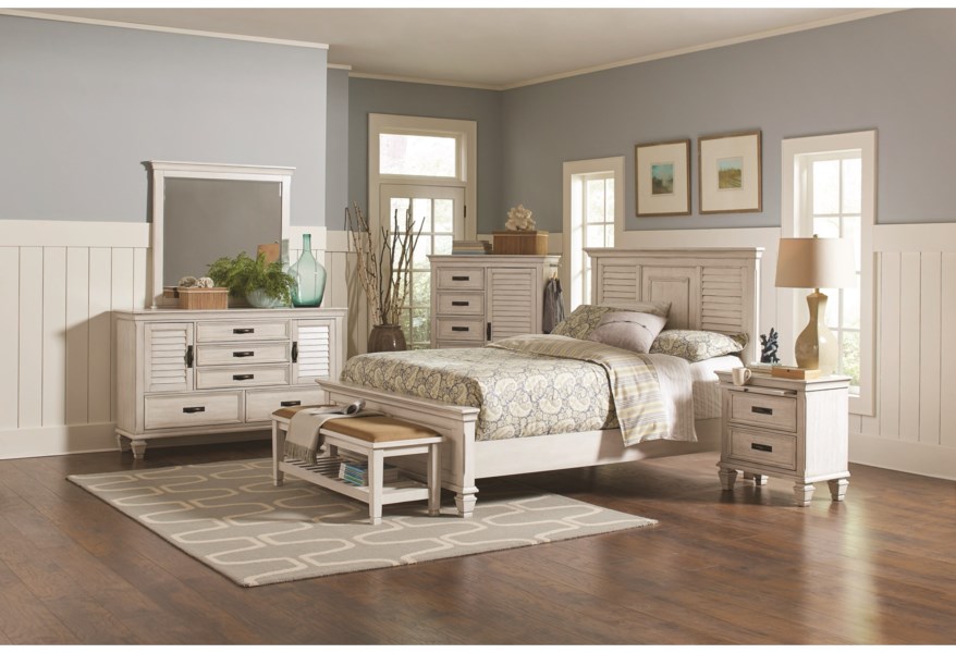 20533 Antique White Complete Bedroom With Man Chest - Queen $2995.99