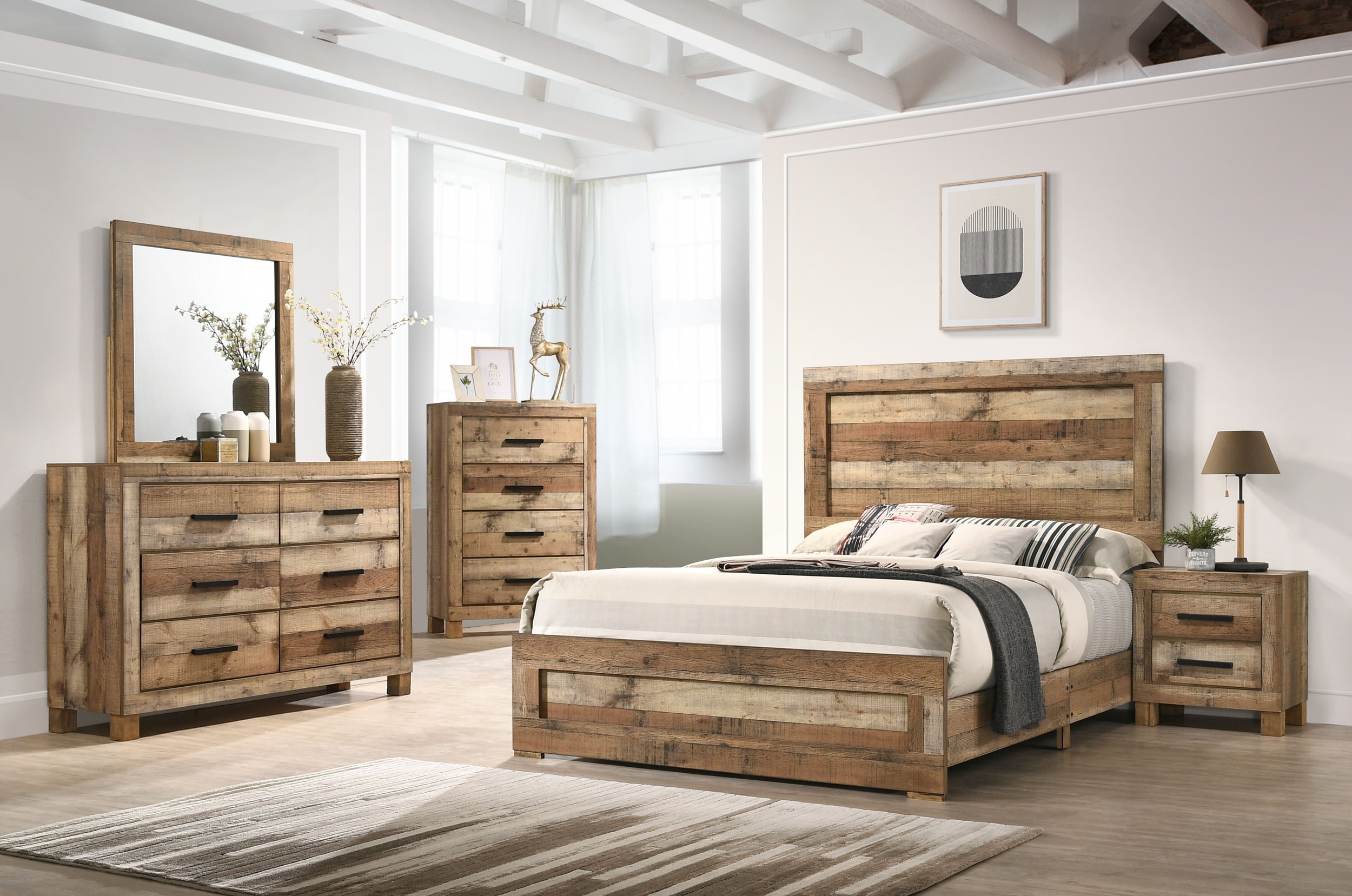8311 Antique Natural Queen Bedroom Suite $995.99