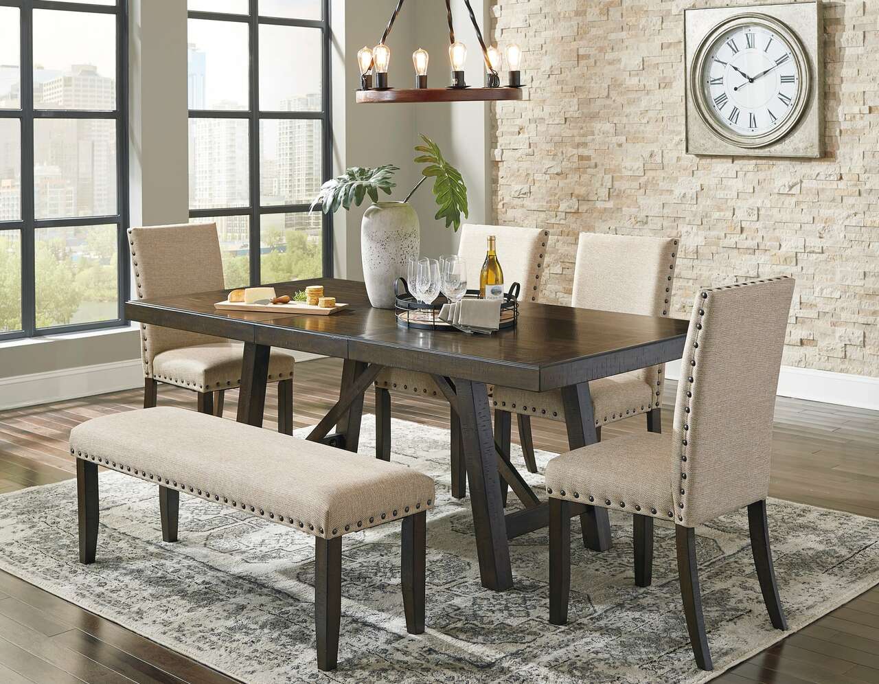  397 Rokane Table, 4  Side Chairs, & 1 Upholstered Bench $995.99