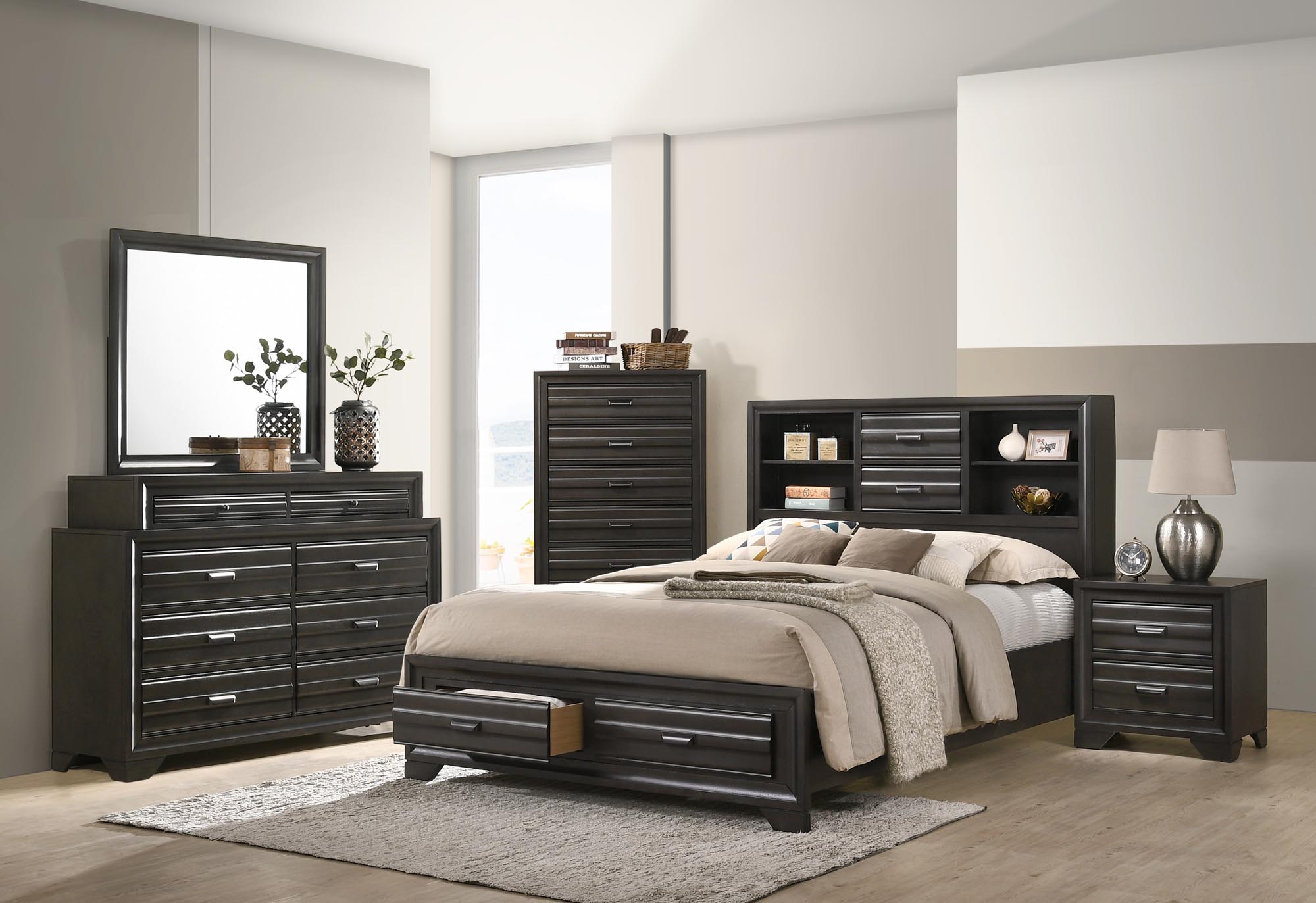 5236 Queen Antique Grey Storage Bedroom Collectionrage Bed Set $1519