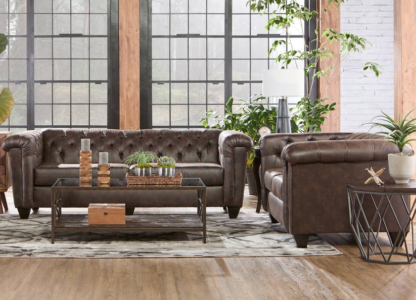 22910 Chesterfield Ridgeline Brownie Sofa and Loveseat $1295