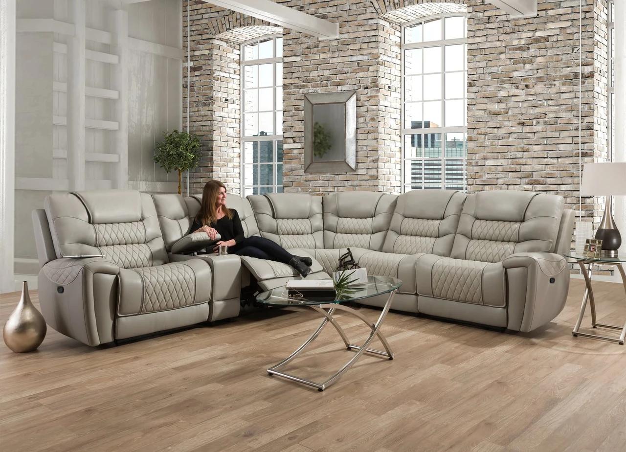 98815 3-Piece Reclining Sectional - Light Gray & Cream $2059.99